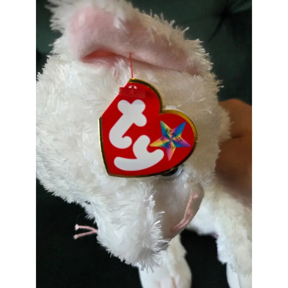 Ty Beanie Buddies Fancy White Cat Kitten Beanie Baby 2003 Pink Bow